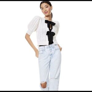 Alice & Olivia Kitty Bow Front Wool & Cotton Cardigan Small S $495